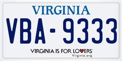 VA license plate VBA9333