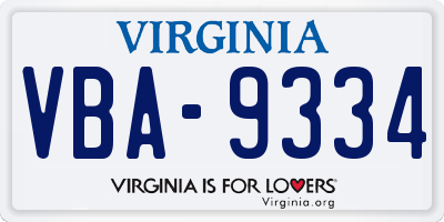 VA license plate VBA9334