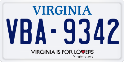 VA license plate VBA9342