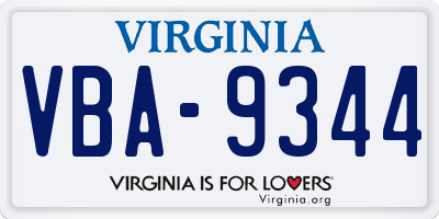 VA license plate VBA9344