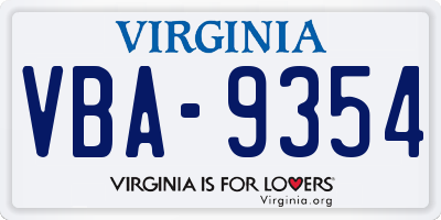 VA license plate VBA9354