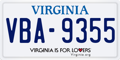 VA license plate VBA9355