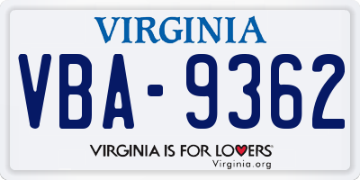 VA license plate VBA9362