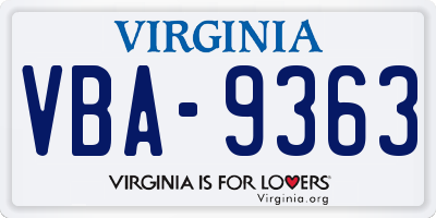 VA license plate VBA9363