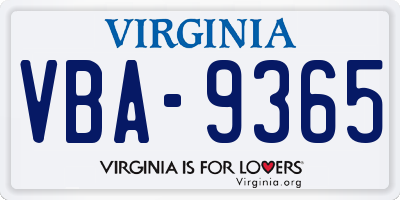 VA license plate VBA9365