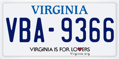 VA license plate VBA9366