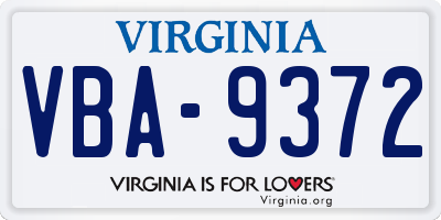 VA license plate VBA9372