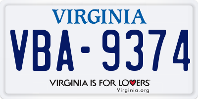 VA license plate VBA9374