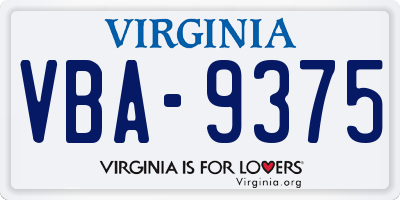 VA license plate VBA9375