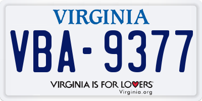 VA license plate VBA9377
