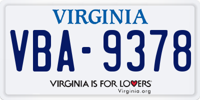 VA license plate VBA9378