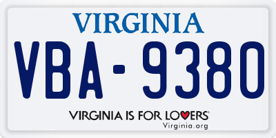 VA license plate VBA9380