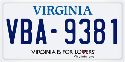 VA license plate VBA9381