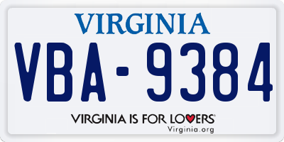 VA license plate VBA9384