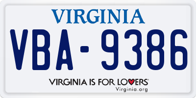 VA license plate VBA9386