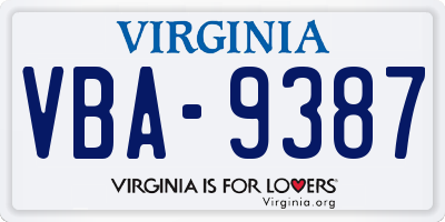 VA license plate VBA9387