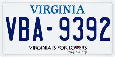 VA license plate VBA9392