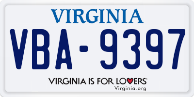 VA license plate VBA9397