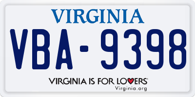 VA license plate VBA9398