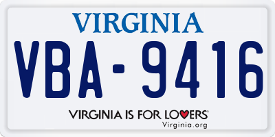VA license plate VBA9416
