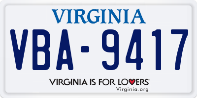 VA license plate VBA9417