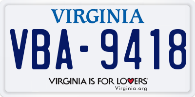 VA license plate VBA9418