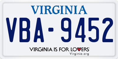 VA license plate VBA9452