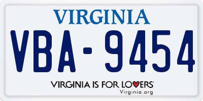 VA license plate VBA9454