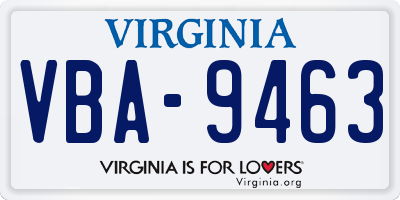 VA license plate VBA9463