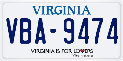 VA license plate VBA9474