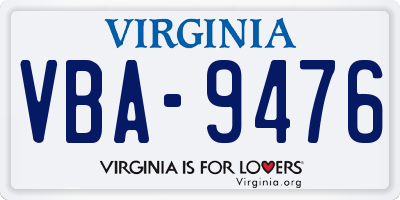 VA license plate VBA9476