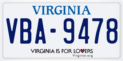 VA license plate VBA9478