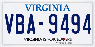 VA license plate VBA9494