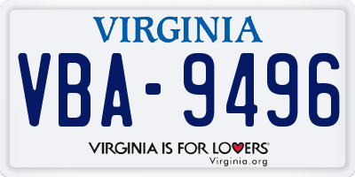 VA license plate VBA9496