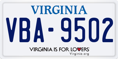 VA license plate VBA9502