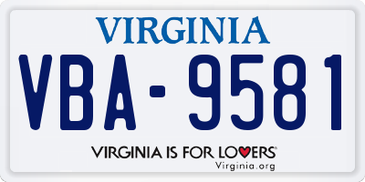 VA license plate VBA9581