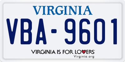 VA license plate VBA9601