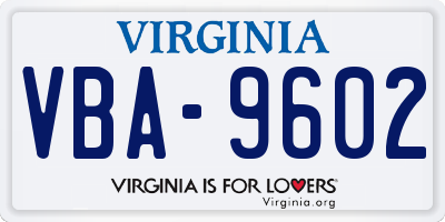 VA license plate VBA9602