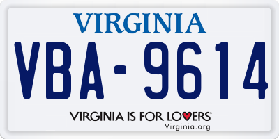 VA license plate VBA9614