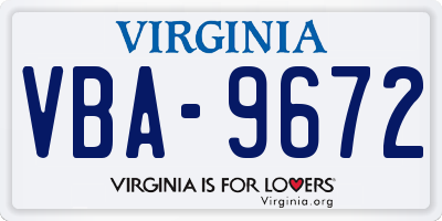 VA license plate VBA9672