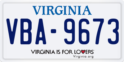 VA license plate VBA9673