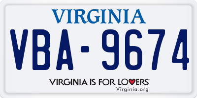 VA license plate VBA9674