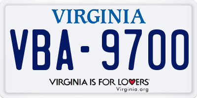 VA license plate VBA9700