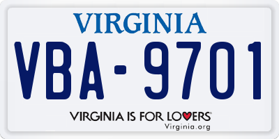 VA license plate VBA9701