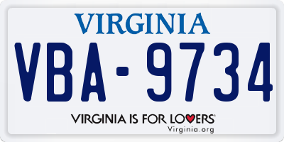 VA license plate VBA9734