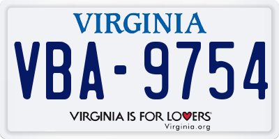 VA license plate VBA9754