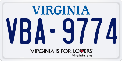 VA license plate VBA9774