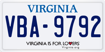 VA license plate VBA9792