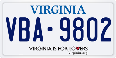 VA license plate VBA9802