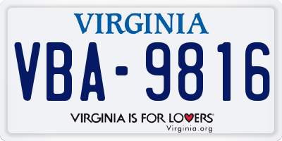 VA license plate VBA9816